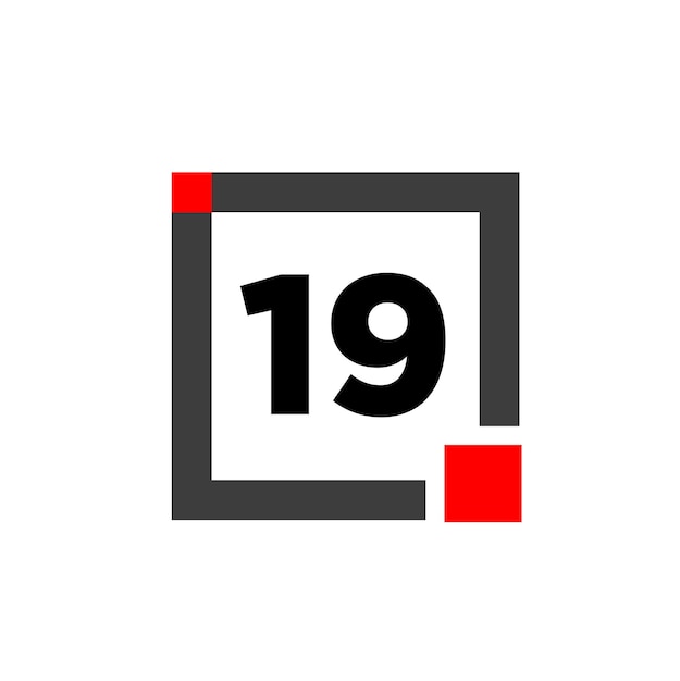 19 number with a gray square icon 19 number monogram