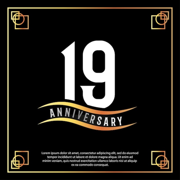 19 year anniversary logo design white golden abstract on black background template illustration