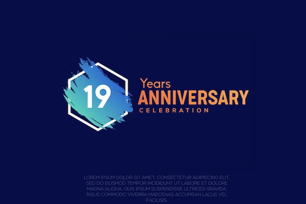 19 anni di design per la celebrazione dell'anniversario con pennello blu e disegno vettoriale di colore arancione.