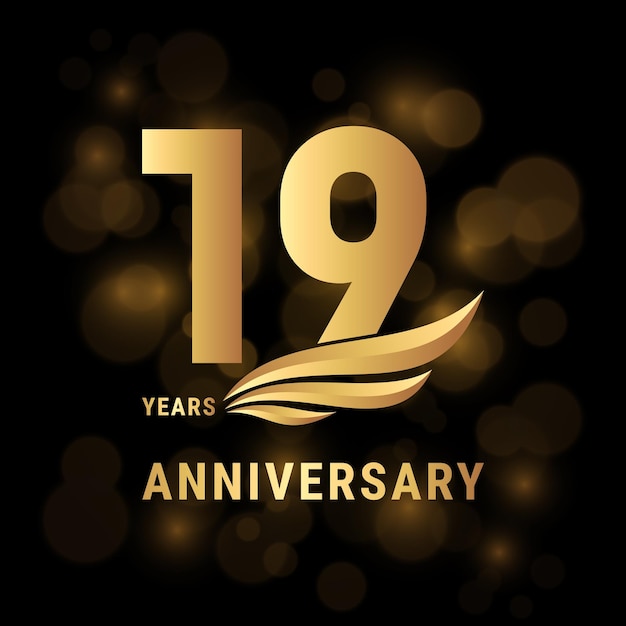 19 Years anniversary logo Template design with gold color for poster banners brochures magazines web booklets invitations or greeting cards Vector illustration