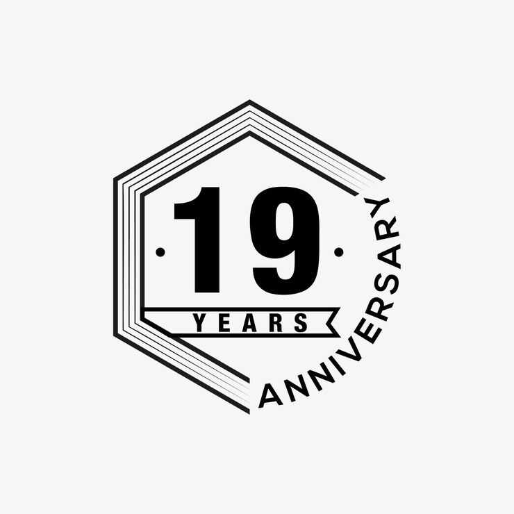 Вектор 19 лет празднования юбилейного шаблона дизайна. векторный дизайн и иллюстрации.