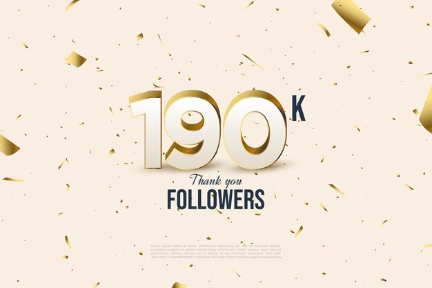 190k followers with numbers and pieces of gold foil