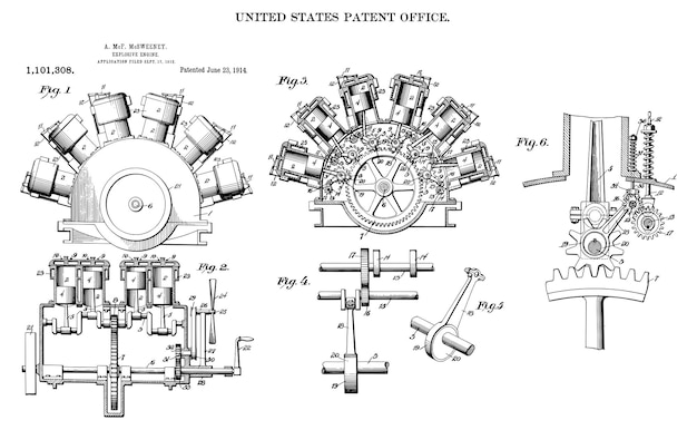 Vector 1914 vintage explosive engine patent