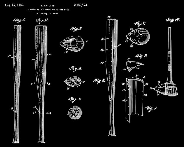 1939 Streamlined Baseball Bat Patent