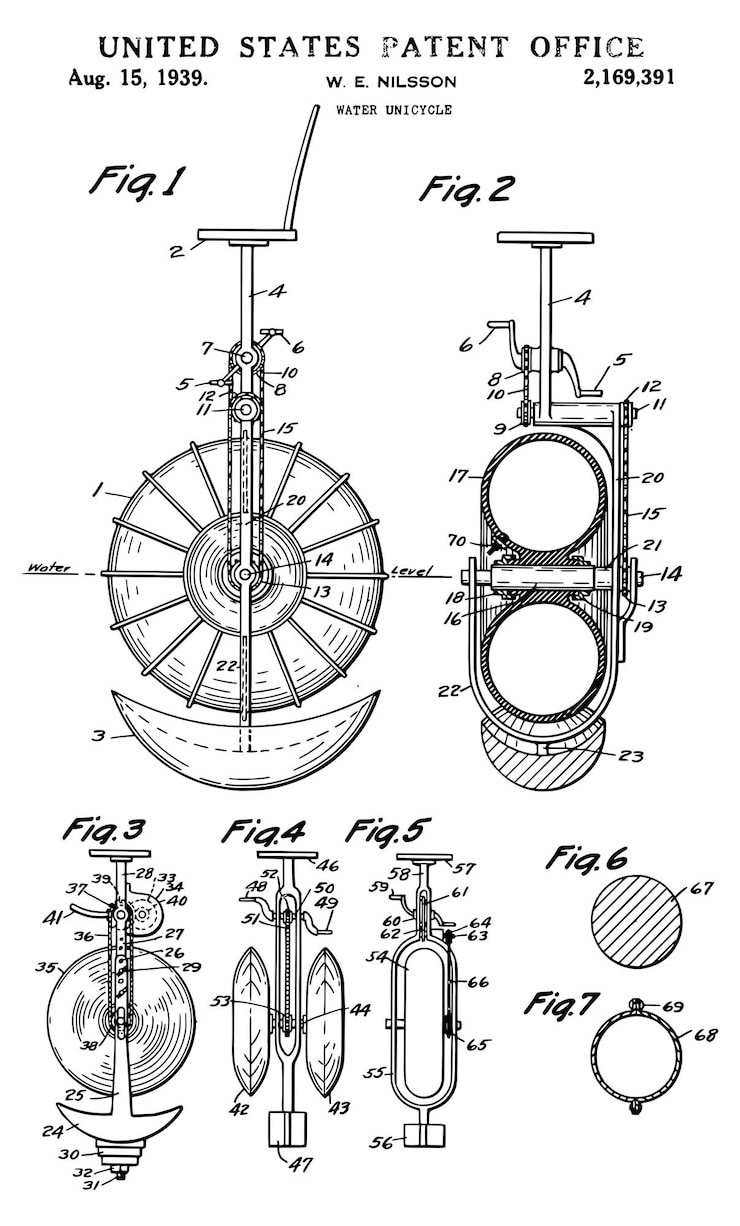 Vector 1939 vintage water unicycle patent
