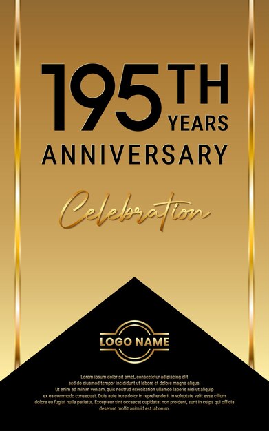 195 years anniversary template design with golden ribbon style