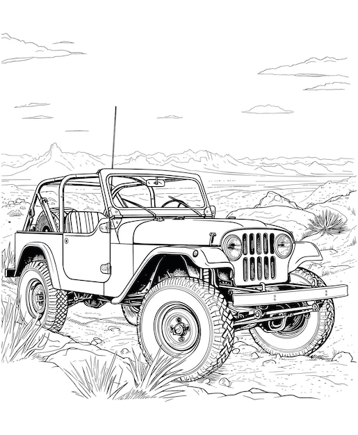 Vector 1950's jeep klassieker kleurpagina