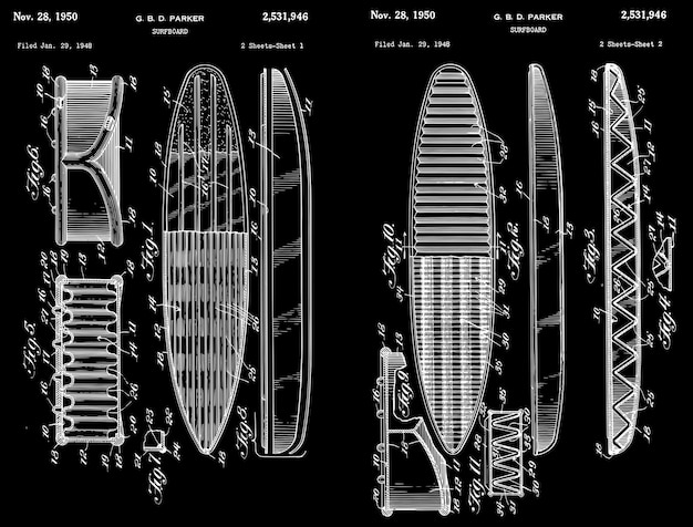 1950 vintage surfboard patent art