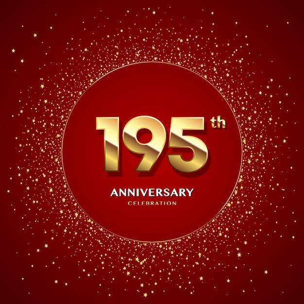 195e verjaardagslogo met gouden cijfers en glitter geïsoleerd op een rode achtergrond