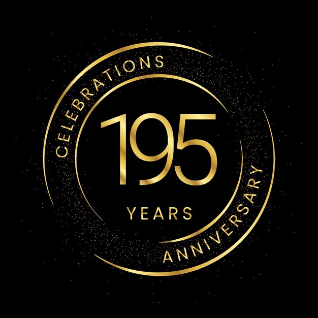 195th anniversary golden anniversary with a circle line and glitter on a black background