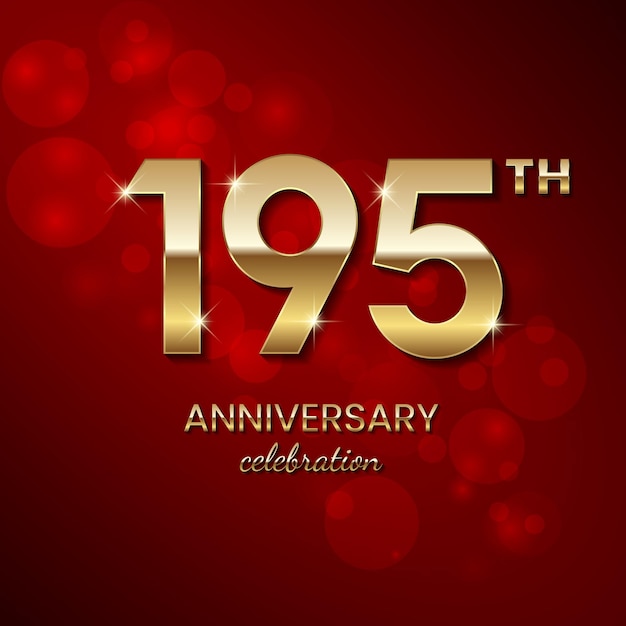 195 周年記念ロゴ ゴールデン番号輝く紙吹雪とキラキラ ベクトル テンプレート