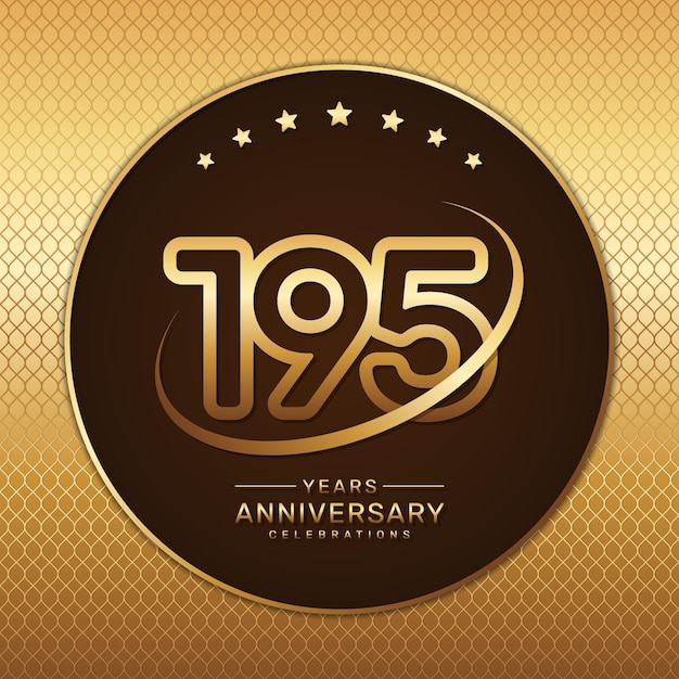 195th anniversary logo with a golden number and ring isolated on a golden pattern background