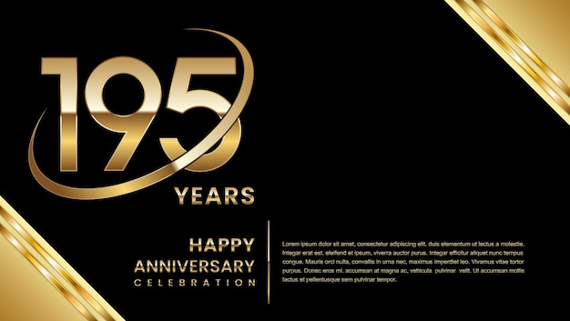 195th anniversary template design with a golden number on a black background