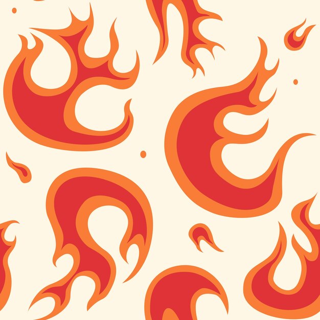 Вектор 1970 groovy retro fire pattern vintage orange red and beige colors vector hippie aesthetic flat