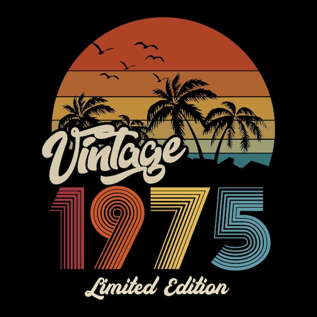 1975 vintage retro t shirt design, vector, black background