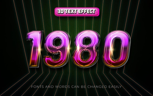 Vector 1980 retro 3d editable text effect style