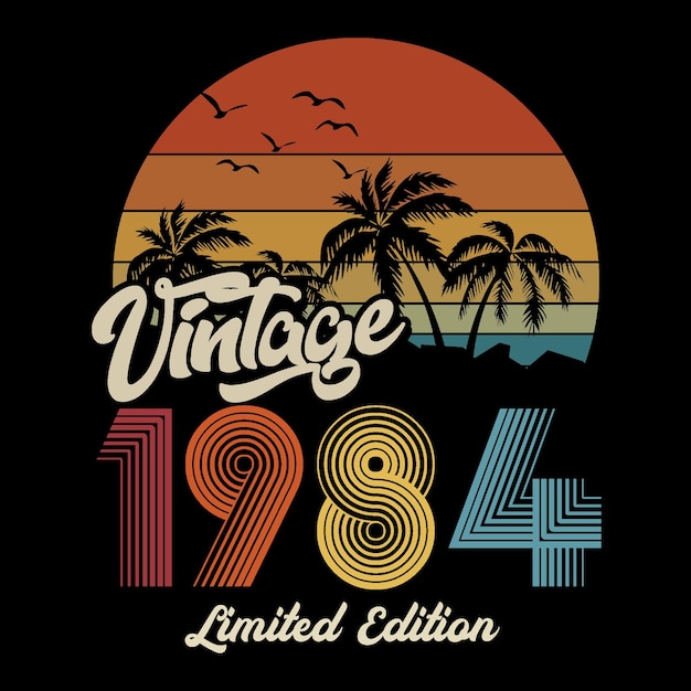 1984 vintage retro t shirt design, vector, black background