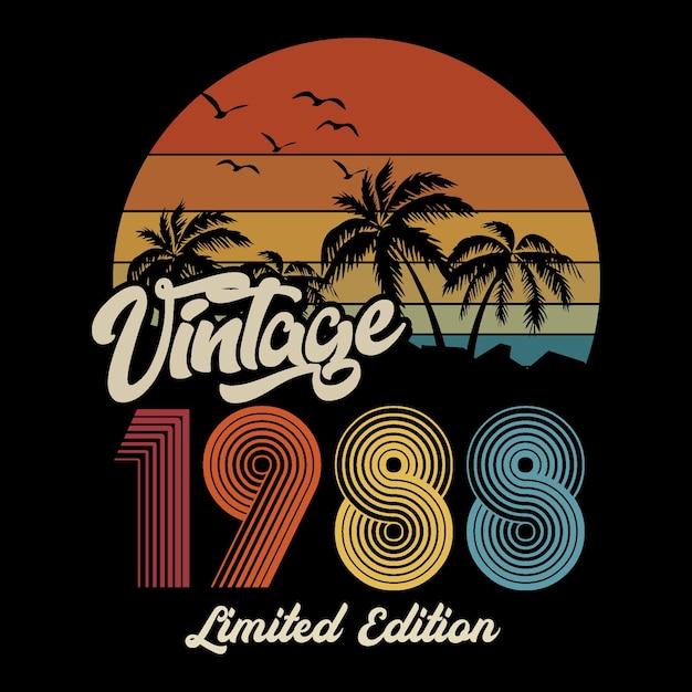 1988 ヴィンテージ レトロな t シャツのデザイン、ベクトル、黒の背景