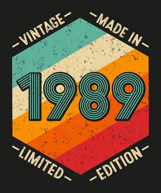 1989 vintage retro t-shirt ontwerp vector zwarte achtergrond