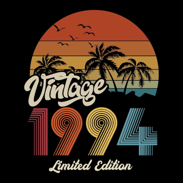 1994 vintage retro t-shirtontwerp, vector, zwarte achtergrond