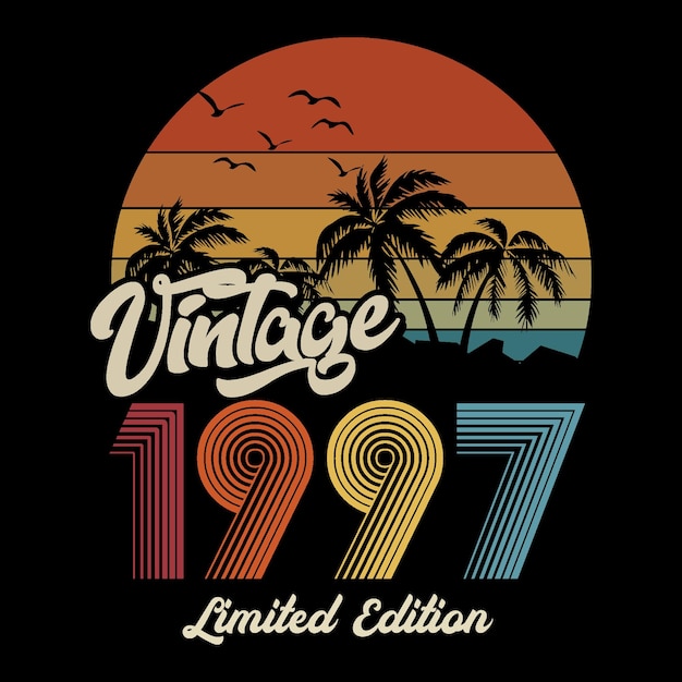 1997 vintage retro t shirt design, vector, black background