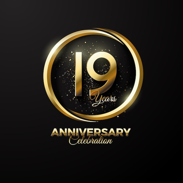 19th anniversary background with gold numbers and rings