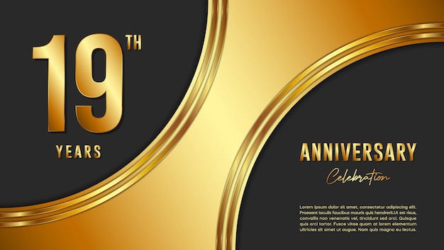 19th Anniversary Celebration template design with gold background and numbers Vector Template