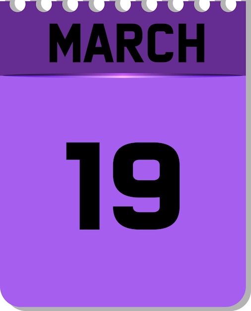 Vector 19th of march in calendar icon purple and black in white background. can change color