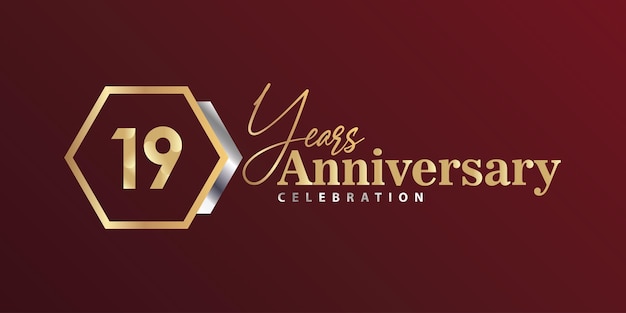 19th Year Anniversary Celebration Golden and Silver Color with Hexagon Shape for Celebration Event.