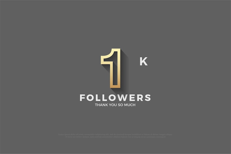 Vector 밝은 갈색 윤곽선 번호가있는 1k 팔로워 회색 배경.