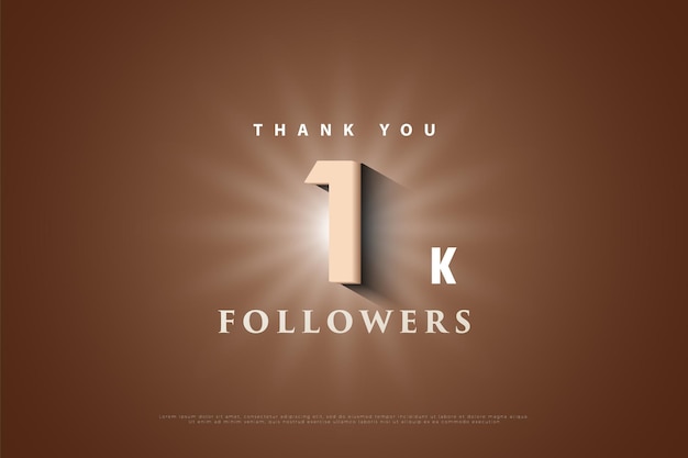 1k followers on brown background with light effect.