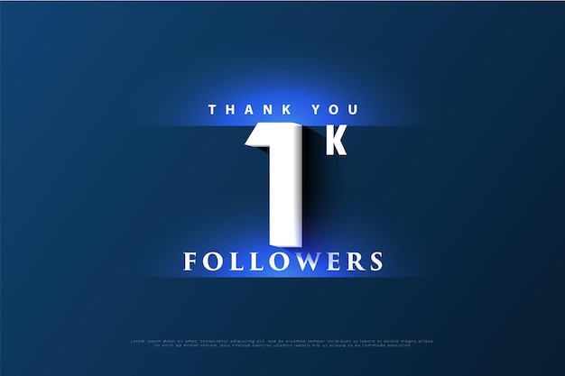 Vector 1k followers with light effects above and below the numbers.