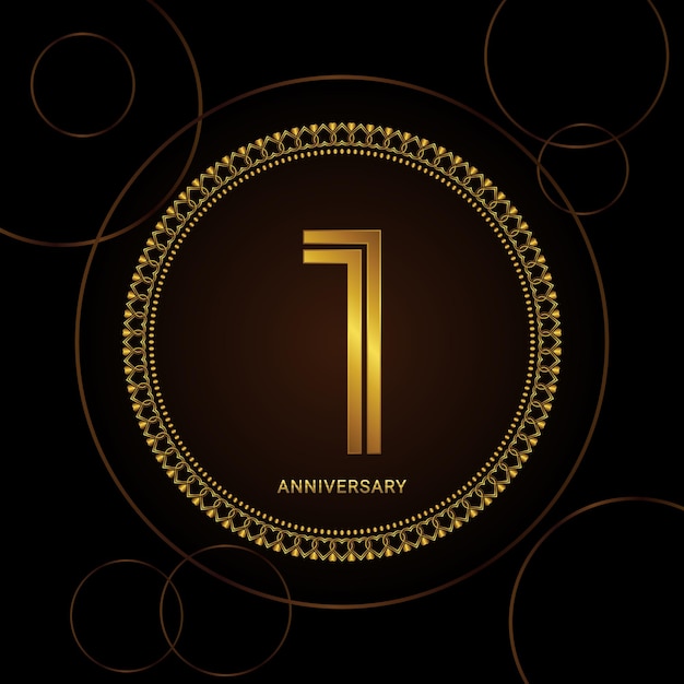 1st anniversary celebration with golden text and ring golden anniversary vector template