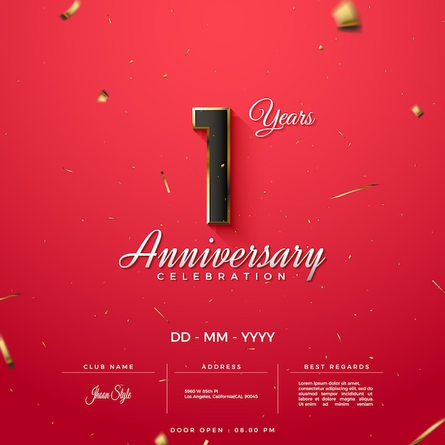 1st anniversary invitation background with luxurious gold bordered numbers