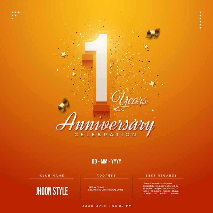 주황색 배경에 3D 번호가 있는 1주년 초대