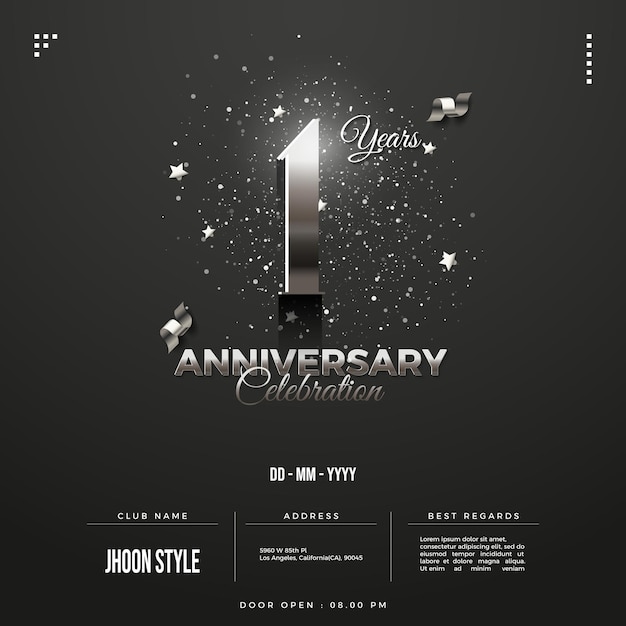 1st anniversary invitation with beautiful silver numerals