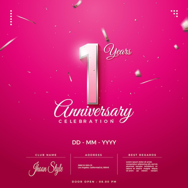 1st anniversary invitation with embossed 3d numbers edition