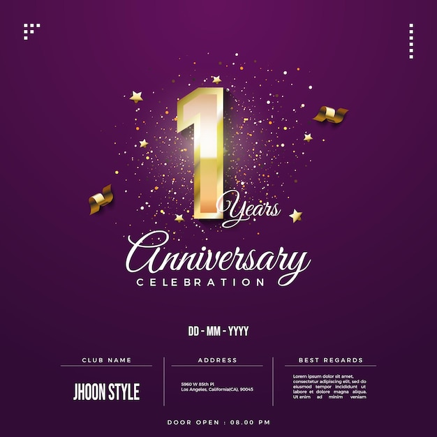 1st anniversary invitation with gold numbers