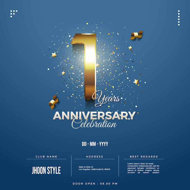황금 숫자가 있는 1주년 초대장