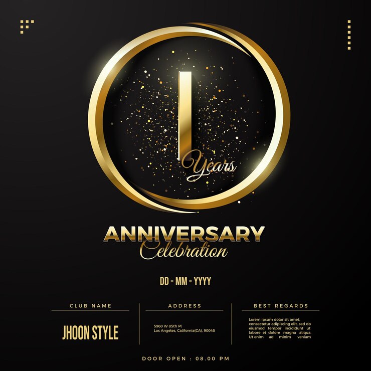 Vector 1st anniversary invitation with a number in the middle of a golden circle