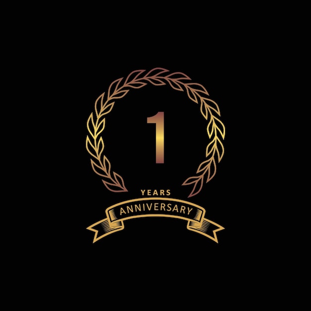 1st anniversary logo with gold and black background