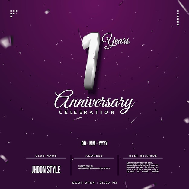 1st anniversary party invitation with shaded silver numbers
