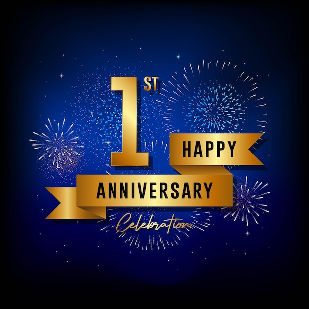 Vector 1st anniversary template design with golden ribbon vector template illustration