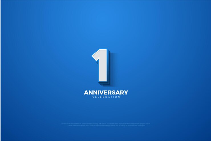 3D 숫자가 있는 1주년 및 파란색 배경에 제기