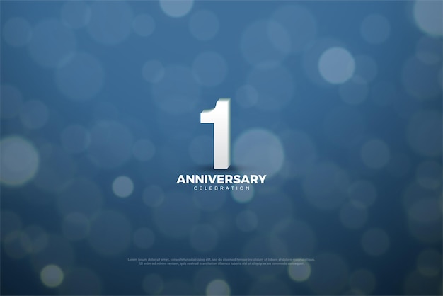숫자 일러스트와 보케 효과 배경이 있는 1주년