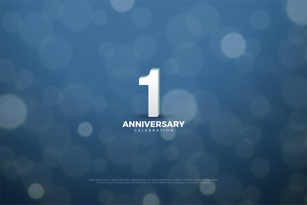 1° anniversario con illustrazione dei numeri e sfondo effetto bokeh