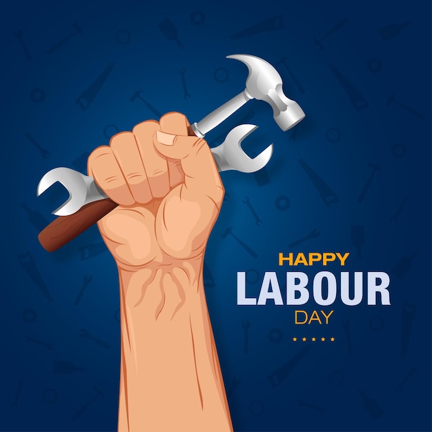 Vector 1st may happy international labour day man holding working instrument