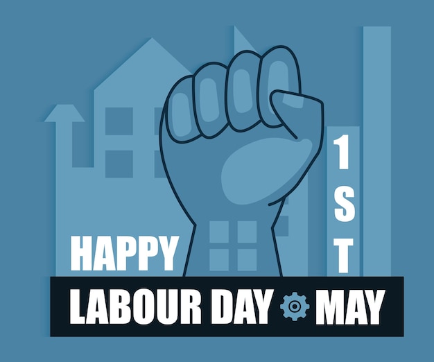 1st may Happy labour day background with hand of worker