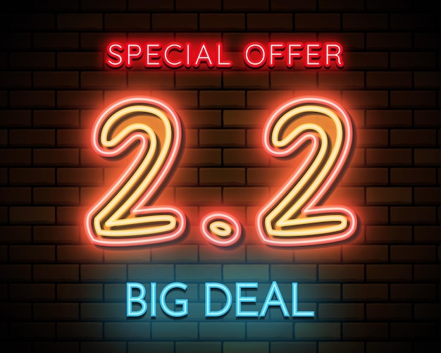 2.2 advertising neon banner. vector illustration.