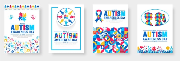 Vector 2 april wereld autisme awareness day boek omslag ontwerp set autisme awareness day banner of achtergrond